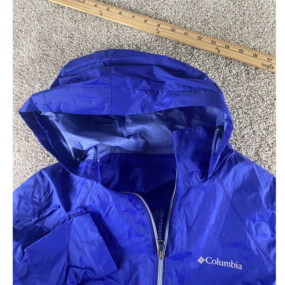 Columbia Women M Preppy Royal Blue Hooded Windbreaker Jacket Full Zip Mesh Lined